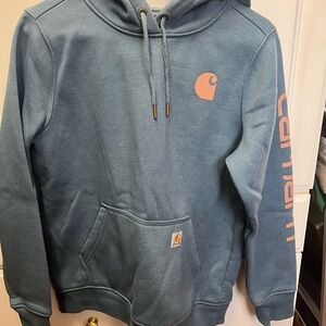 Carhartt Women’s Teal Hoodie with Orange Logo